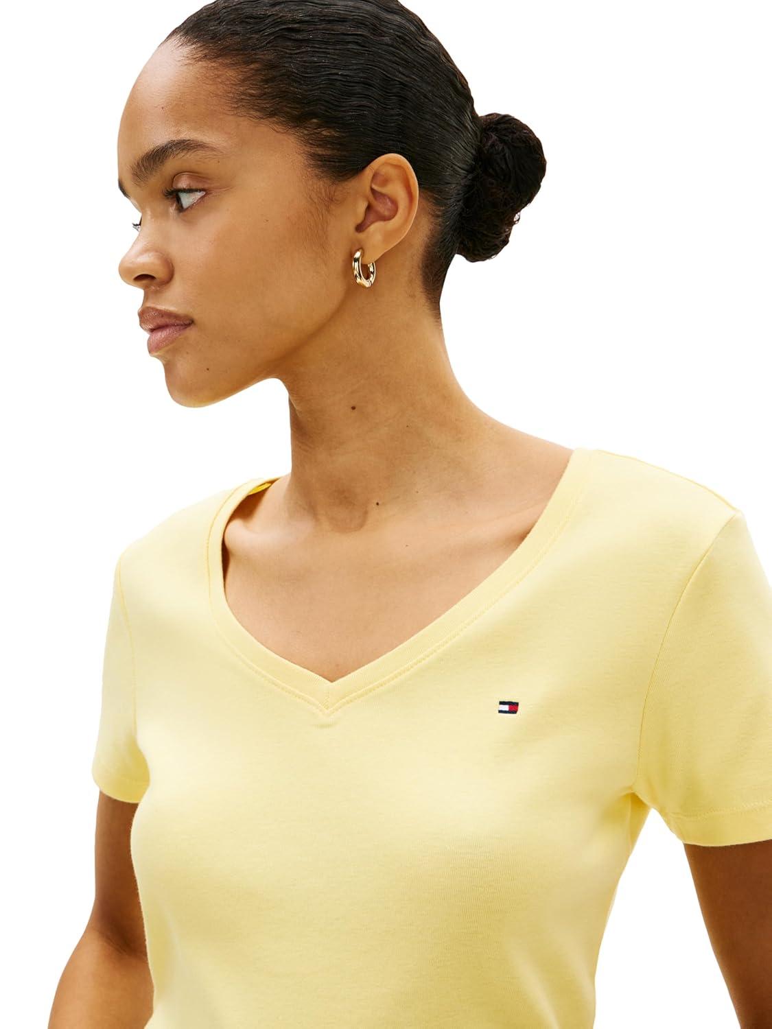 imageTommy Hilfiger Womens Basic Short Sleeve Cotton VNeck TShirtCitronella