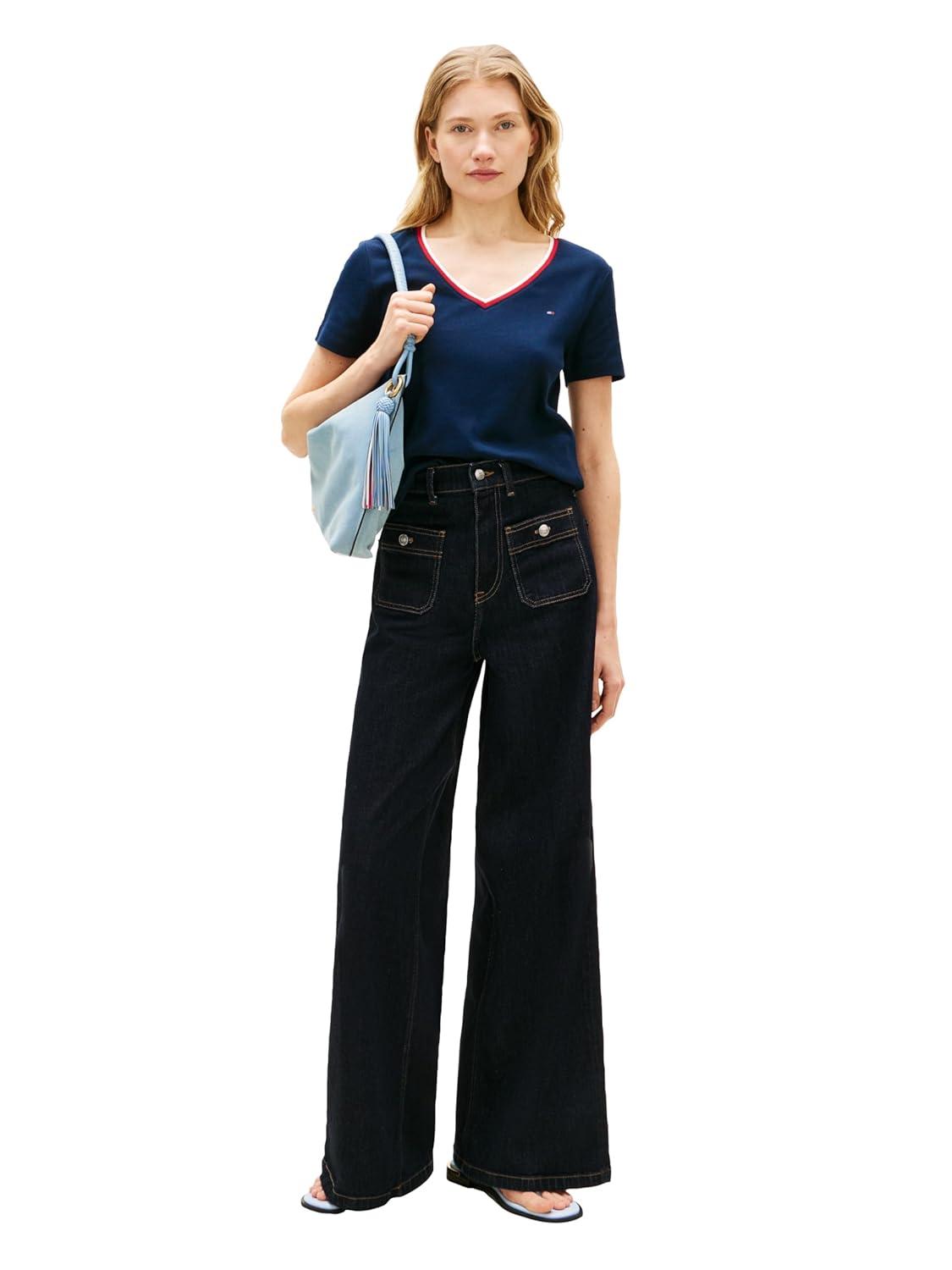 imageTommy Hilfiger Womens Basic Short Sleeve Cotton VNeck TShirtDark Night NavyRwb