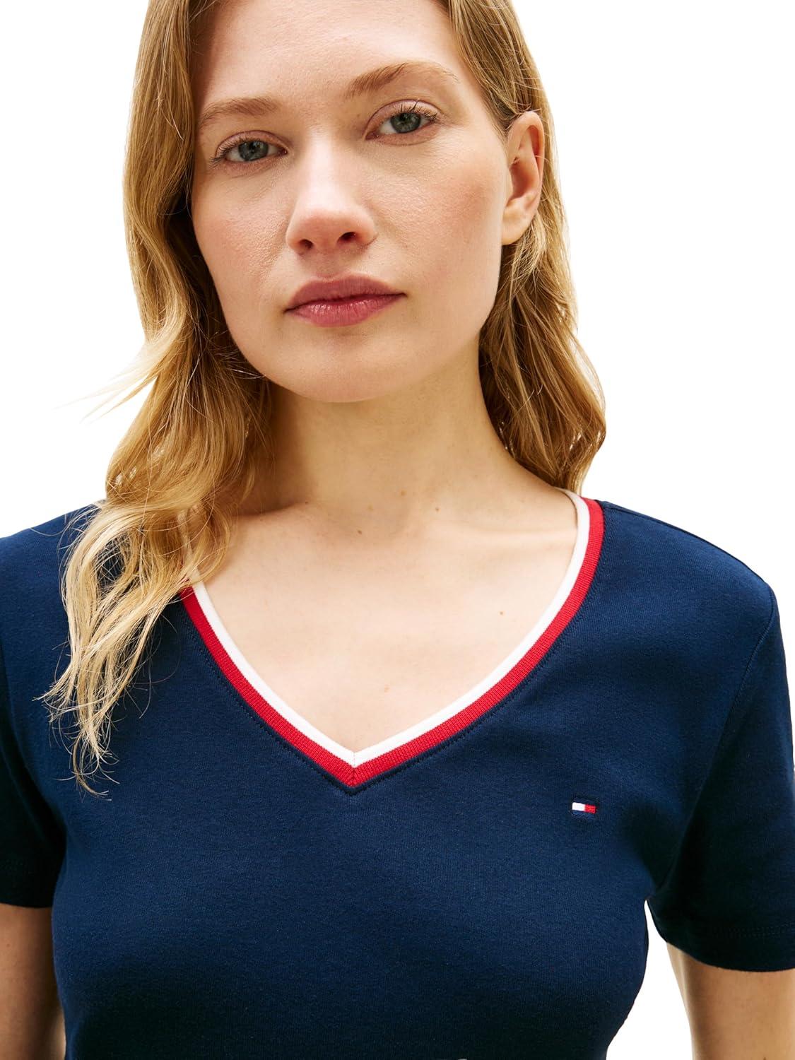 imageTommy Hilfiger Womens Basic Short Sleeve Cotton VNeck TShirtDark Night NavyRwb