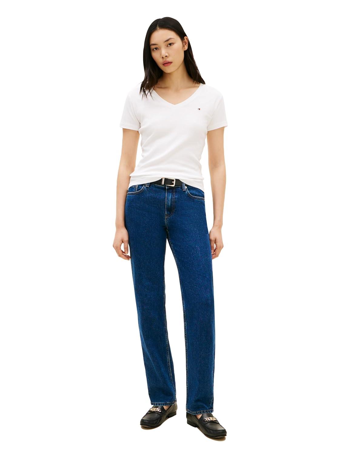 imageTommy Hilfiger Womens Basic Short Sleeve Cotton VNeck TShirtEcru