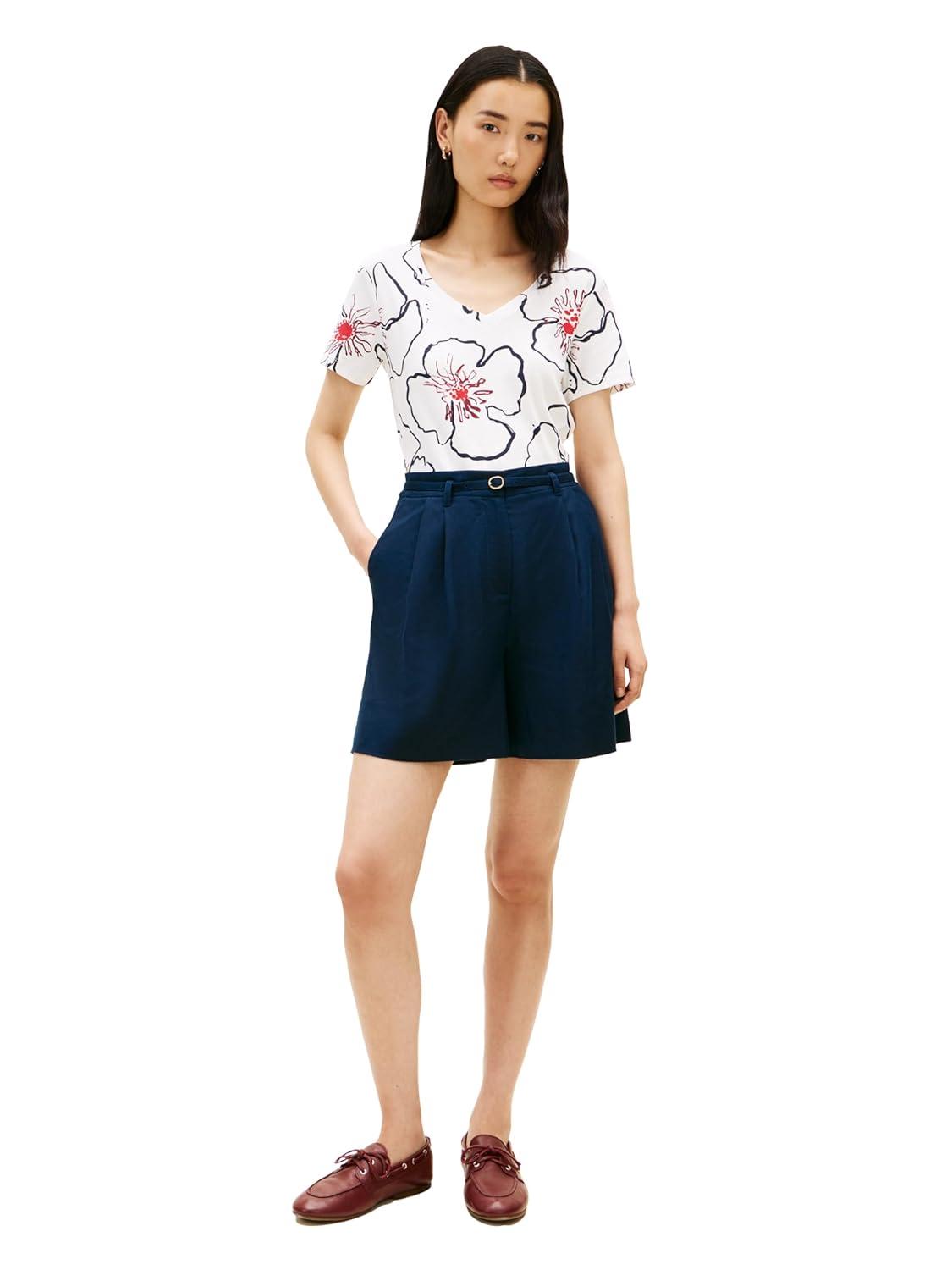 imageTommy Hilfiger Womens Basic Short Sleeve Cotton VNeck TShirtLinear Poppy Watercolor