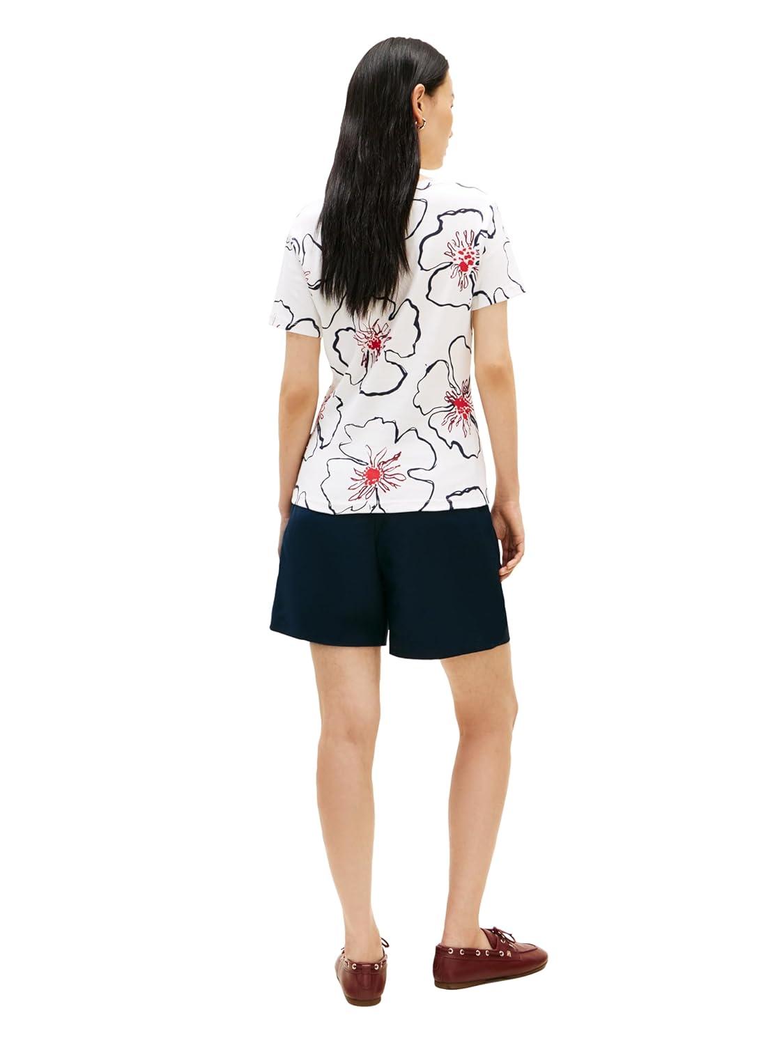 imageTommy Hilfiger Womens Basic Short Sleeve Cotton VNeck TShirtLinear Poppy Watercolor