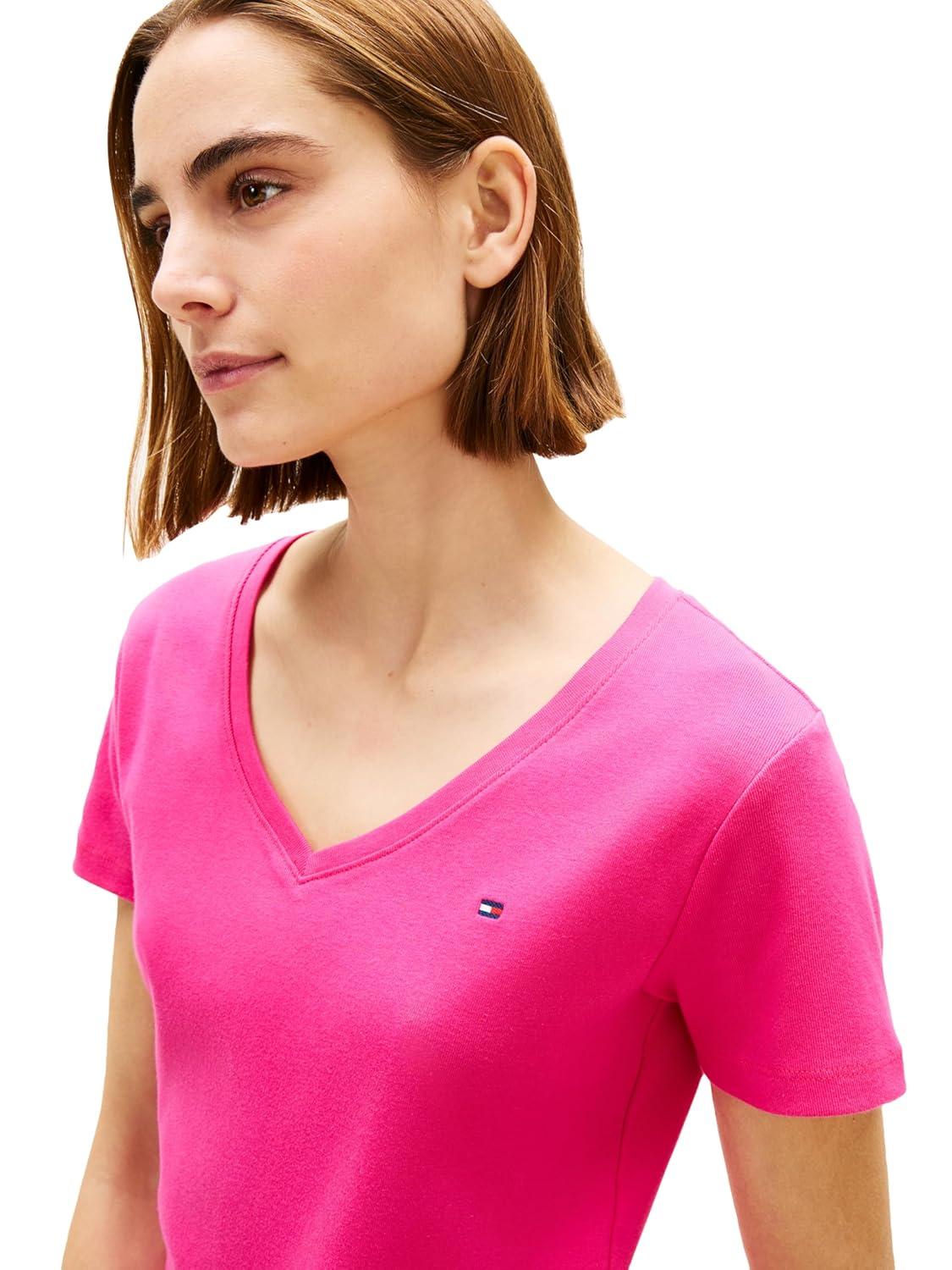 imageTommy Hilfiger Womens Basic Short Sleeve Cotton VNeck TShirtPink Perfection