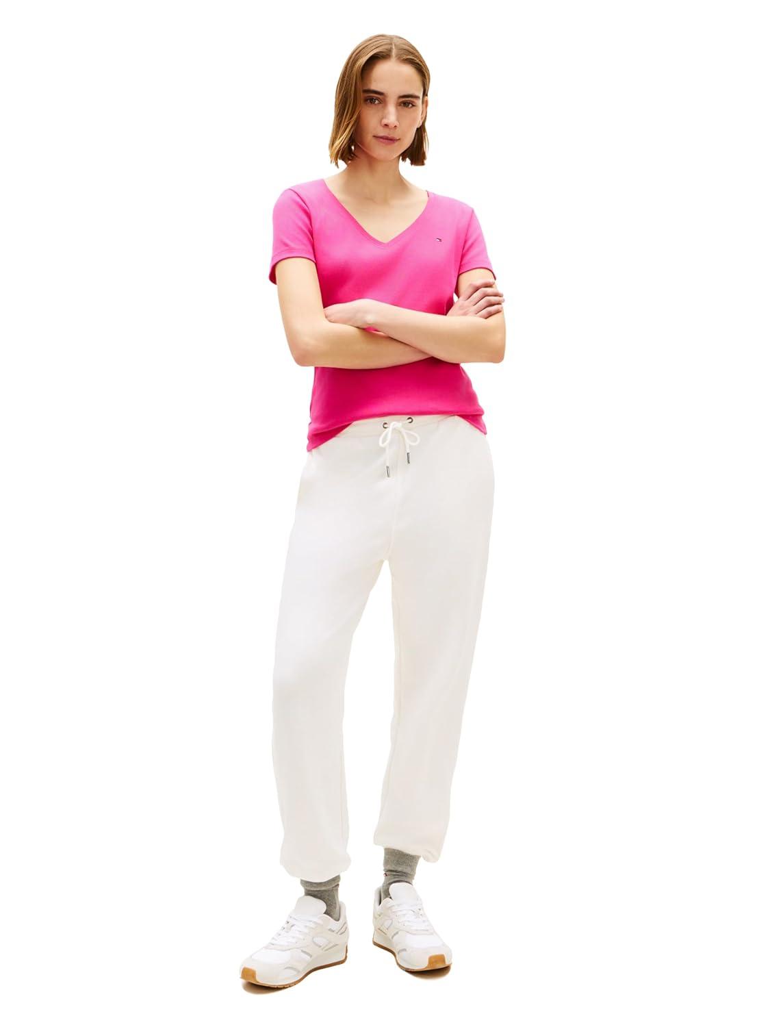 imageTommy Hilfiger Womens Basic Short Sleeve Cotton VNeck TShirtPink Perfection