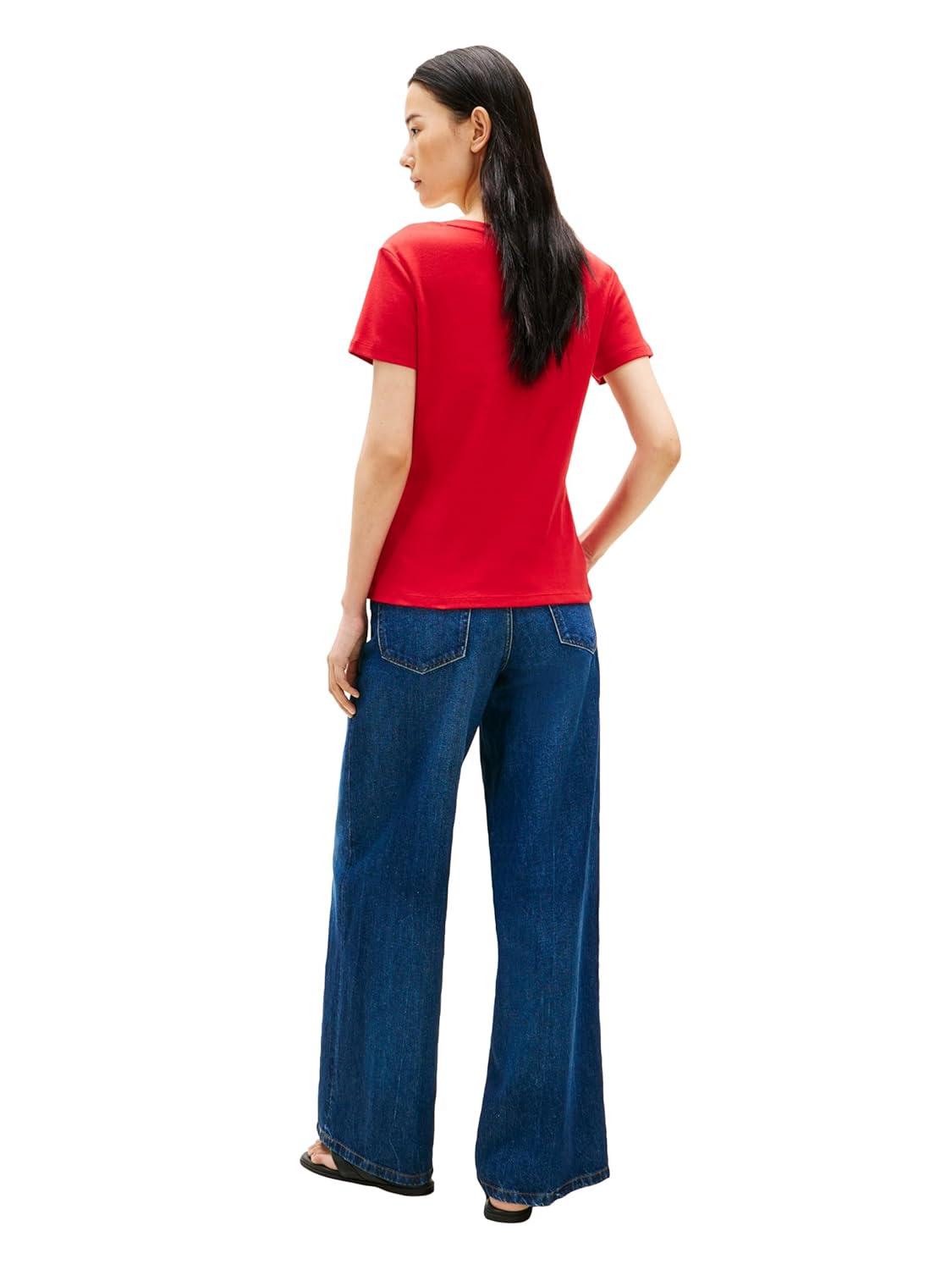 imageTommy Hilfiger Womens Basic Short Sleeve Cotton VNeck TShirtPrimary Red