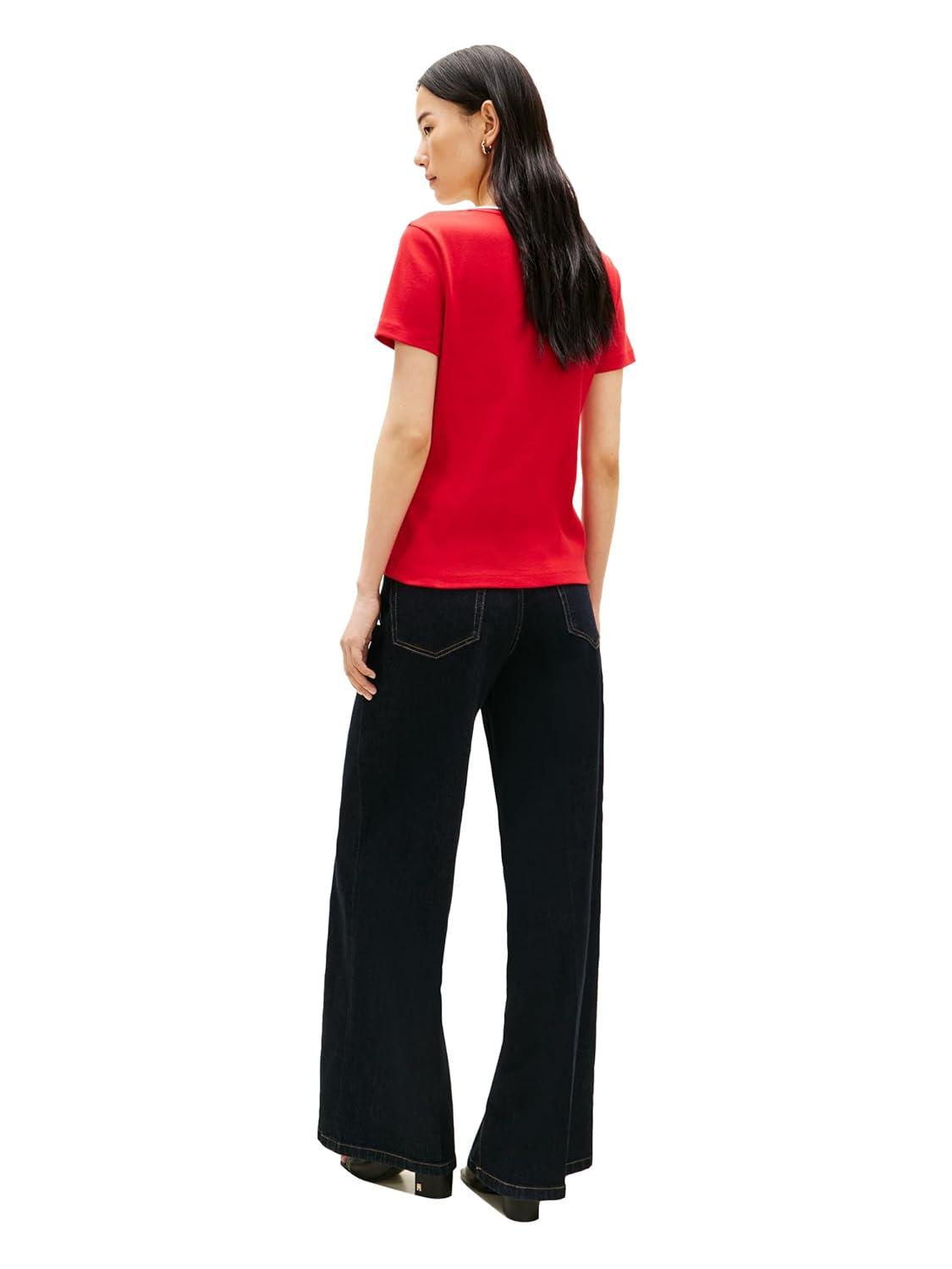 imageTommy Hilfiger Womens Basic Short Sleeve Cotton VNeck TShirtPrimary RedRwb