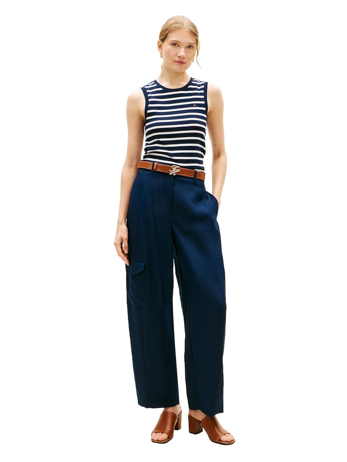imageTommy Hilfiger Womens Basic Sleeveless Cotton Crew Neck Tank TopBreton Stripe Dark Night NavyEcru