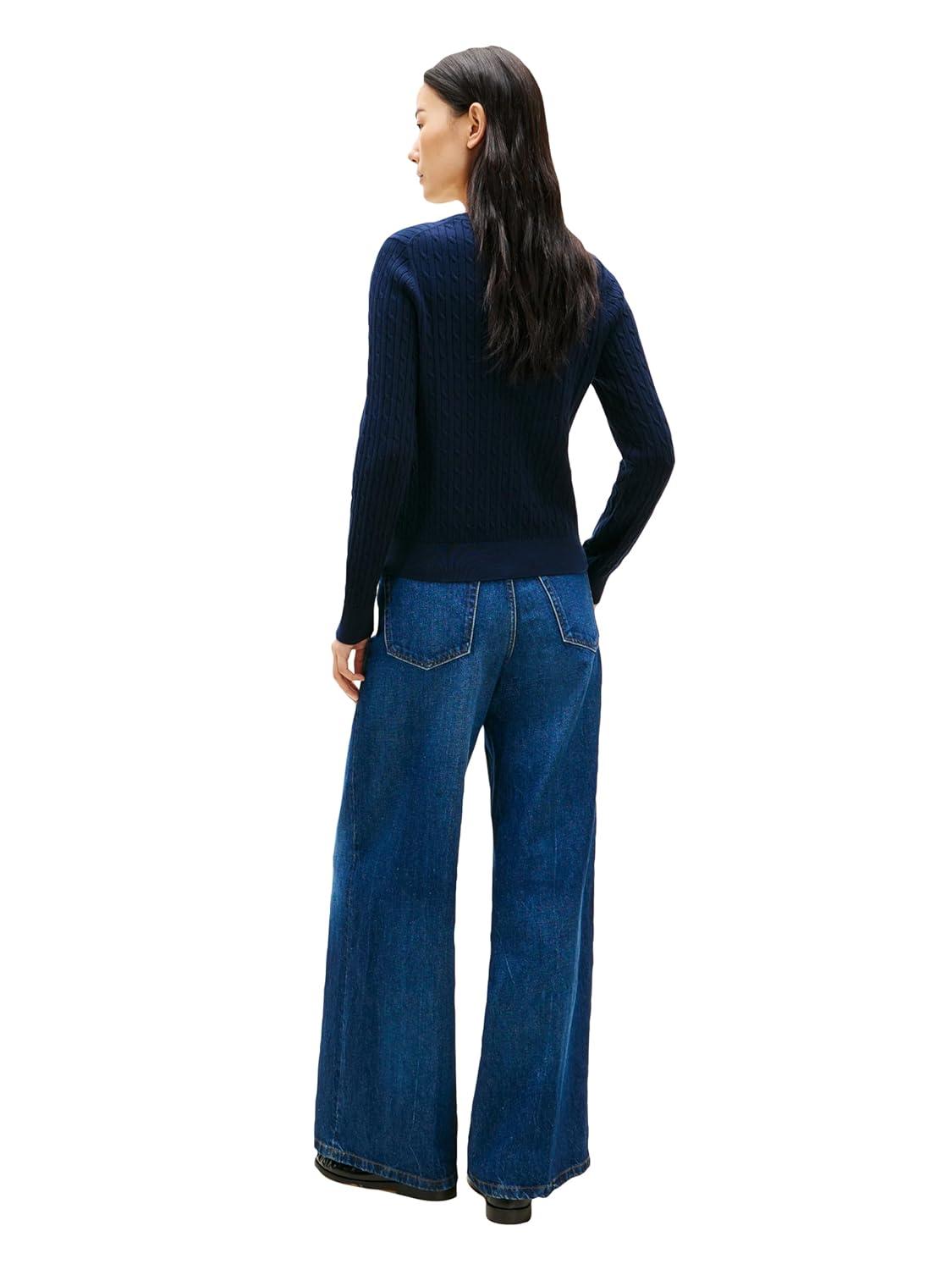 imageTommy Hilfiger Womens Cable Knit Crew Neck Sweater Lightweight PulloverDark Night Navy
