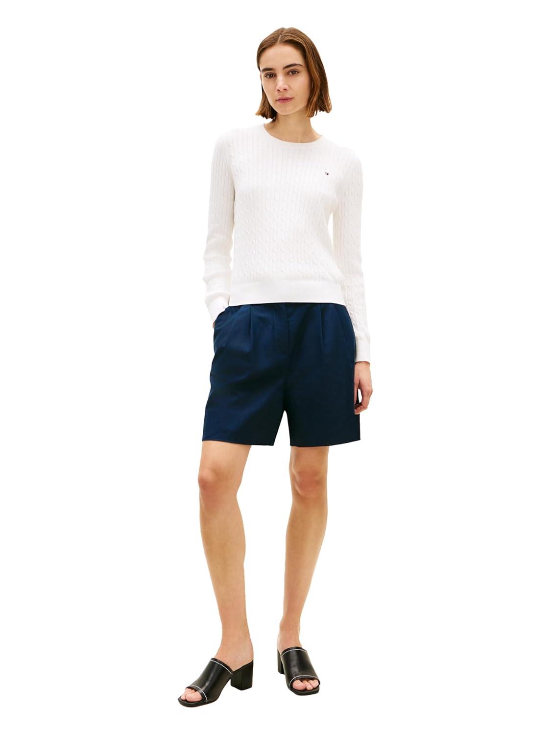 imageTommy Hilfiger Womens Cable Knit Crew Neck Sweater Lightweight PulloverEcru