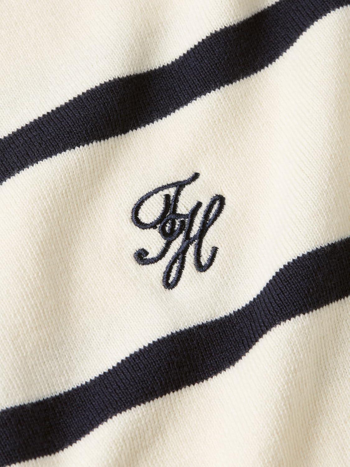imageTommy Hilfiger Womens Cotton Crew Neck Cardigan Sweater Lightweight Button Down Knit Cardigan with DesignBig Stripe CalicoDark Night Navy