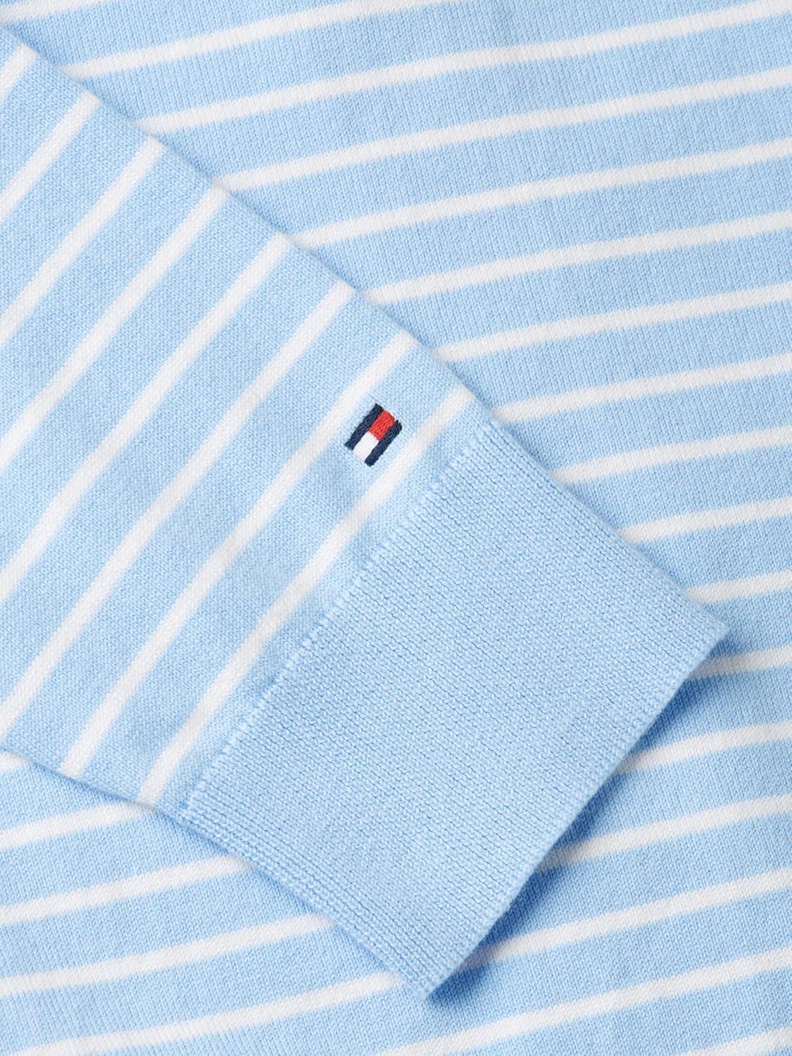 imageTommy Hilfiger Womens Cotton Crew Neck Cardigan Sweater Lightweight Button Down Knit CardiganVessel Blue Ecru Stripe