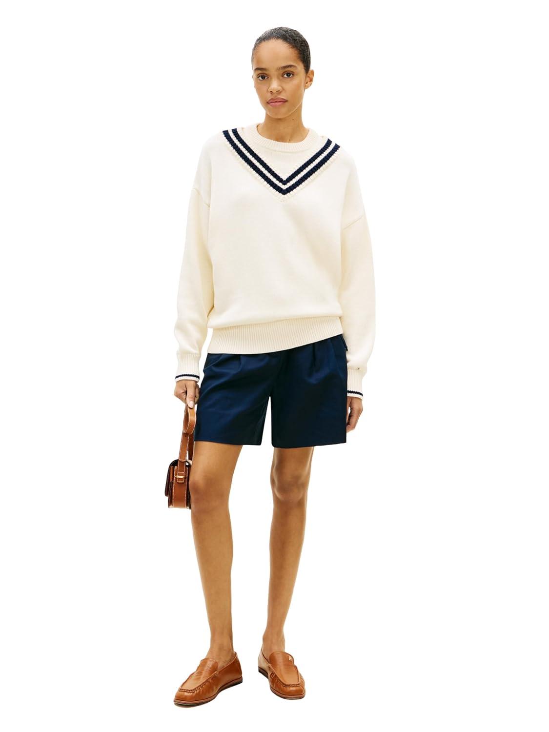 imageTommy Hilfiger Womens Cotton Crew Neck Sweater Varsity Sweater PulloverCalico