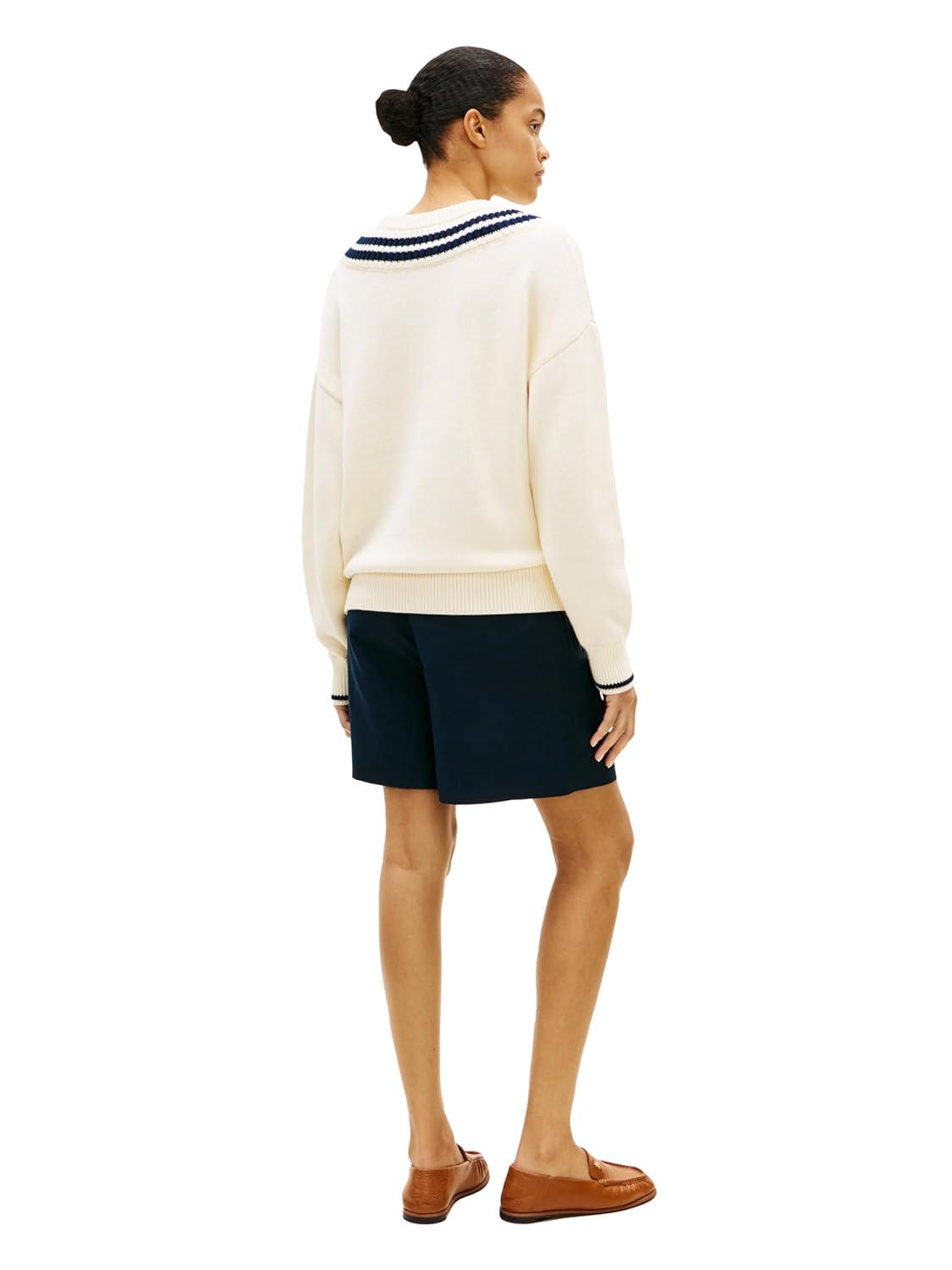 imageTommy Hilfiger Womens Cotton Crew Neck Sweater Varsity Sweater PulloverCalico
