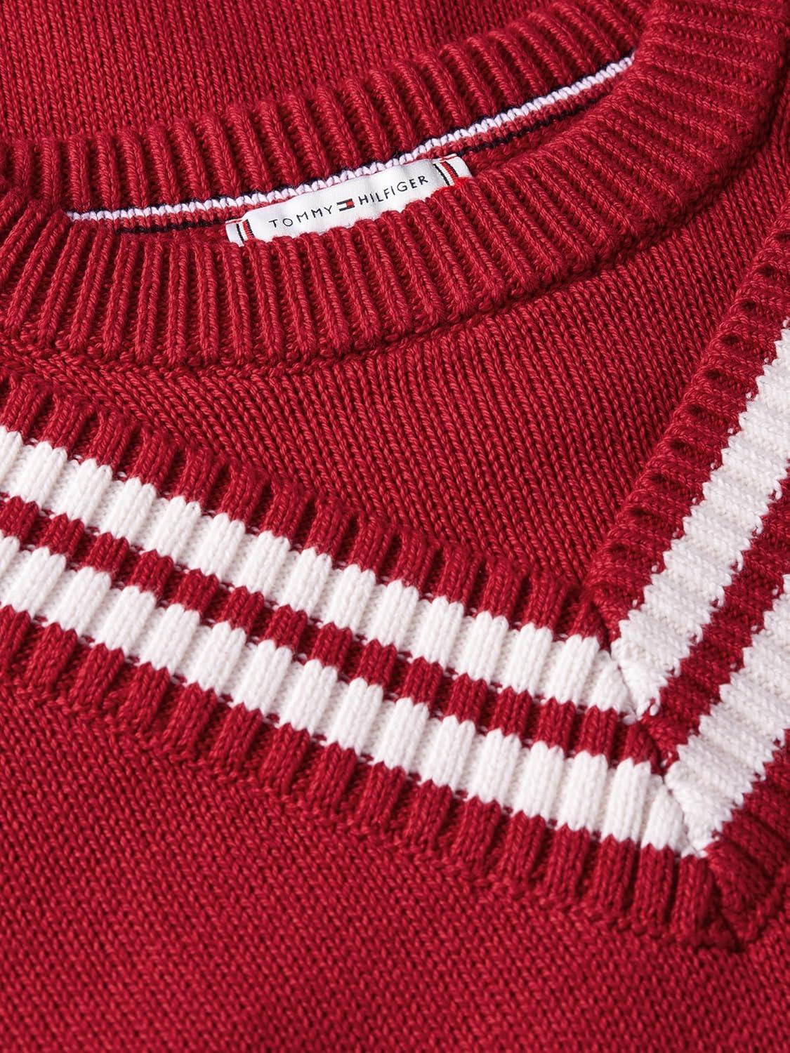 imageTommy Hilfiger Womens Cotton Crew Neck Sweater Varsity Sweater PulloverMedium Red