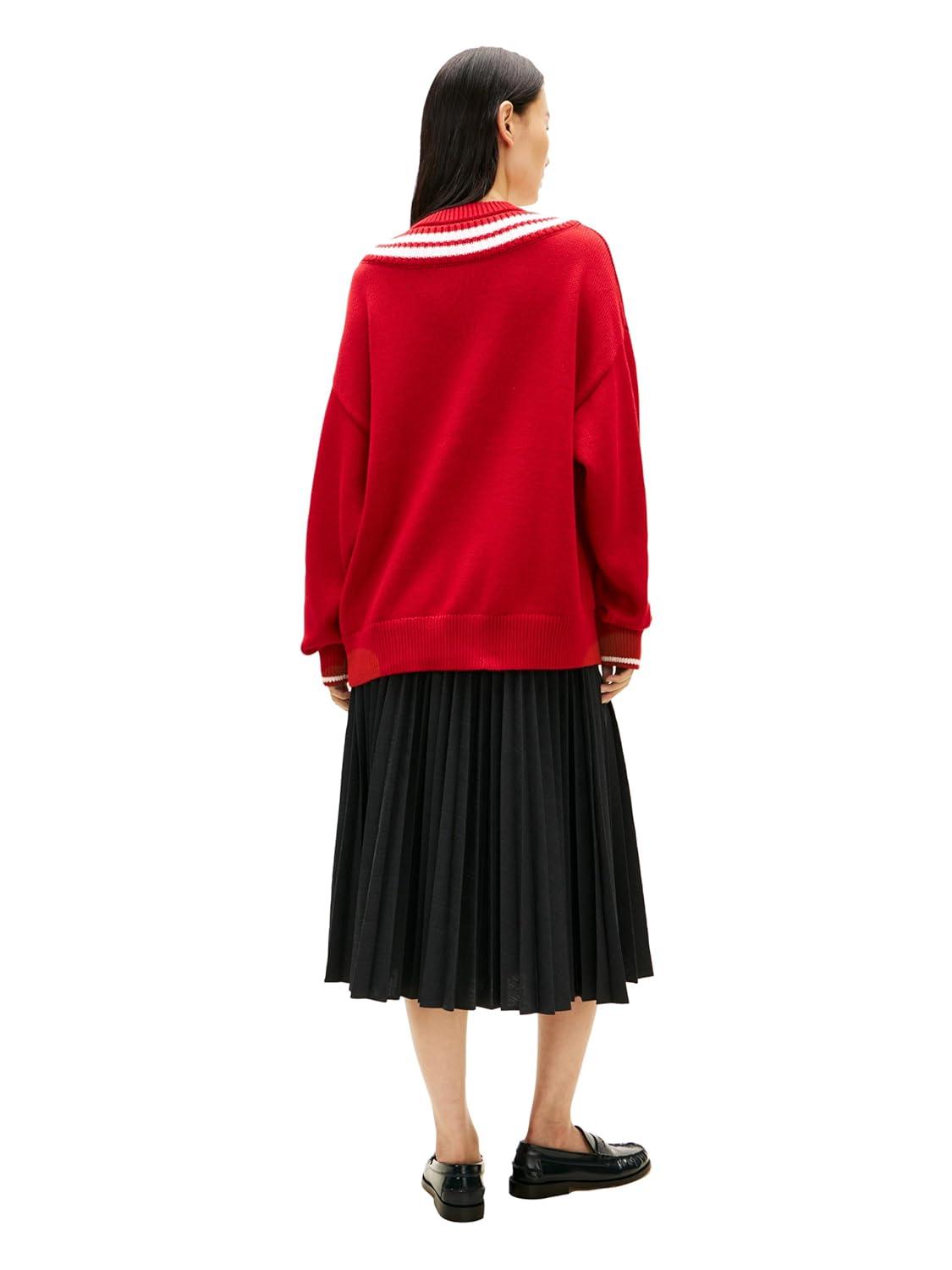 imageTommy Hilfiger Womens Cotton Crew Neck Sweater Varsity Sweater PulloverMedium Red