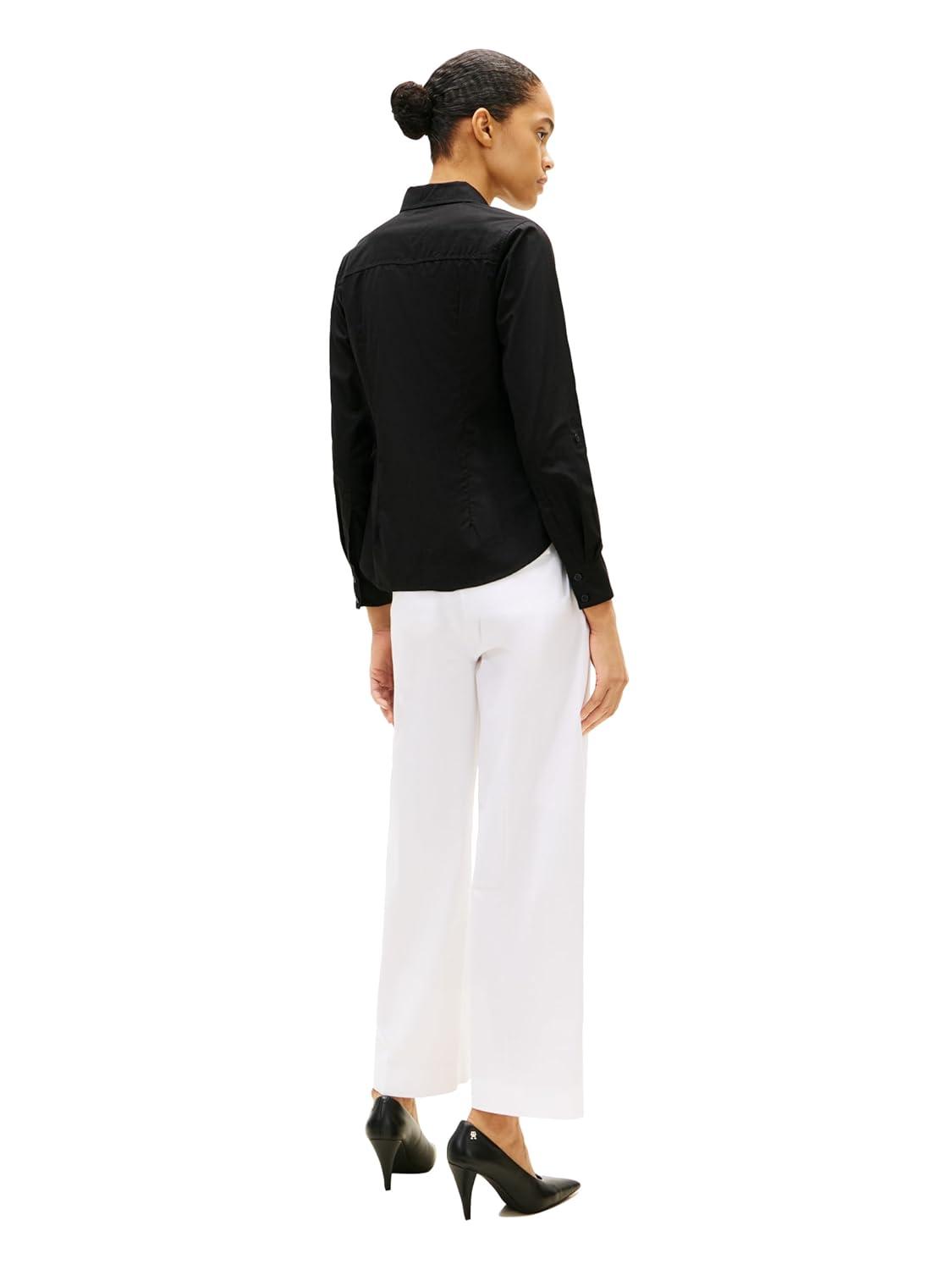 imageTommy Hilfiger Womens Cotton Poplin Long Sleeve Button Down Shirt in Regular Fit with Roll Up SleeveBlack