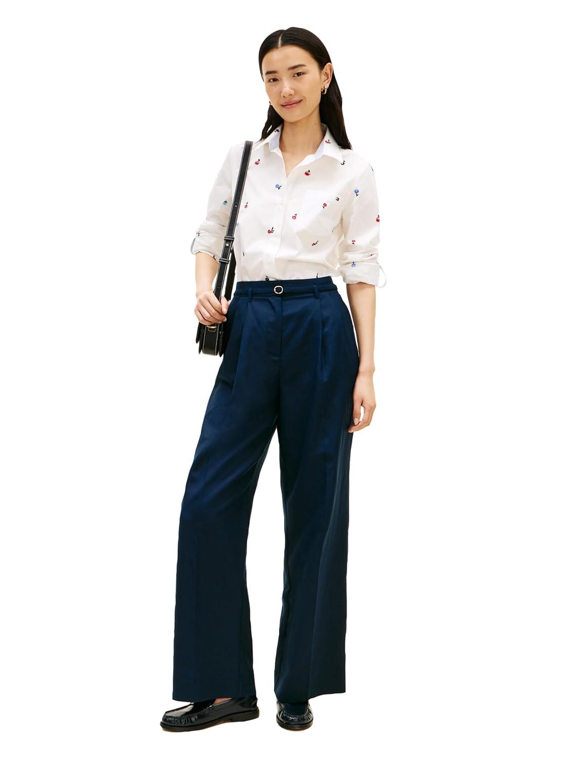 imageTommy Hilfiger Womens Cotton Poplin Long Sleeve Button Down Shirt in Regular Fit with Roll Up SleeveEcruAoe