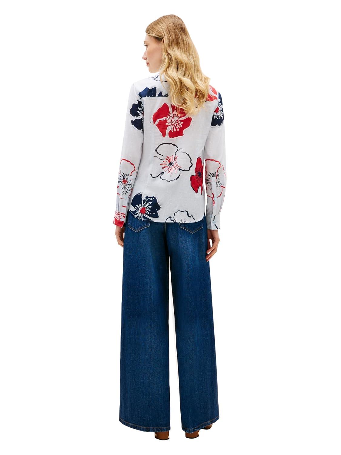 imageTommy Hilfiger Womens Cotton Poplin Long Sleeve Button Down Shirt in Regular Fit with Roll Up SleeveIthaca Poppy Print