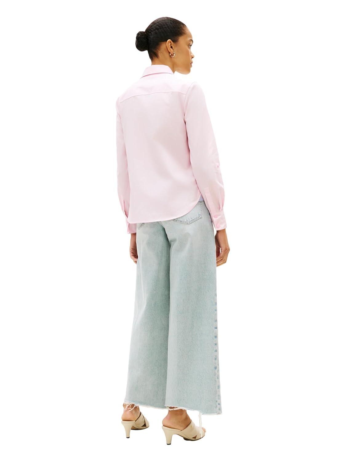 imageTommy Hilfiger Womens Cotton Poplin Long Sleeve Button Down Shirt in Regular Fit with Roll Up SleeveLight Pink