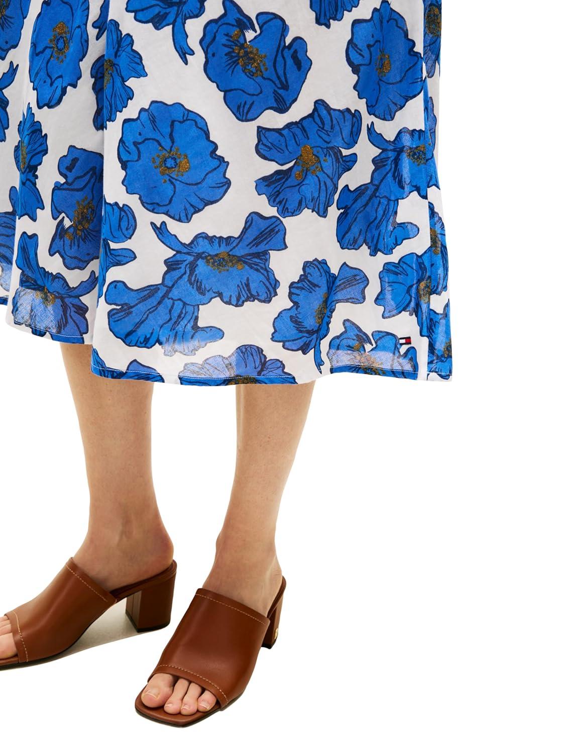 imageTommy Hilfiger Womens Cotton Pull on Midi Skirt with Drawstring Waist and PocketsPop Art Floral Ecru