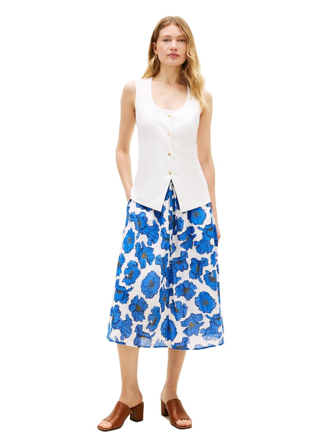 imageTommy Hilfiger Womens Cotton Pull on Midi Skirt with Drawstring Waist and PocketsPop Art Floral Ecru