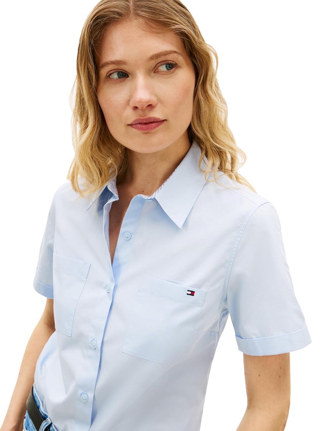imageTommy Hilfiger Womens Cotton Short Sleeve Button Down Shirt in Regular FitBreezy Blue