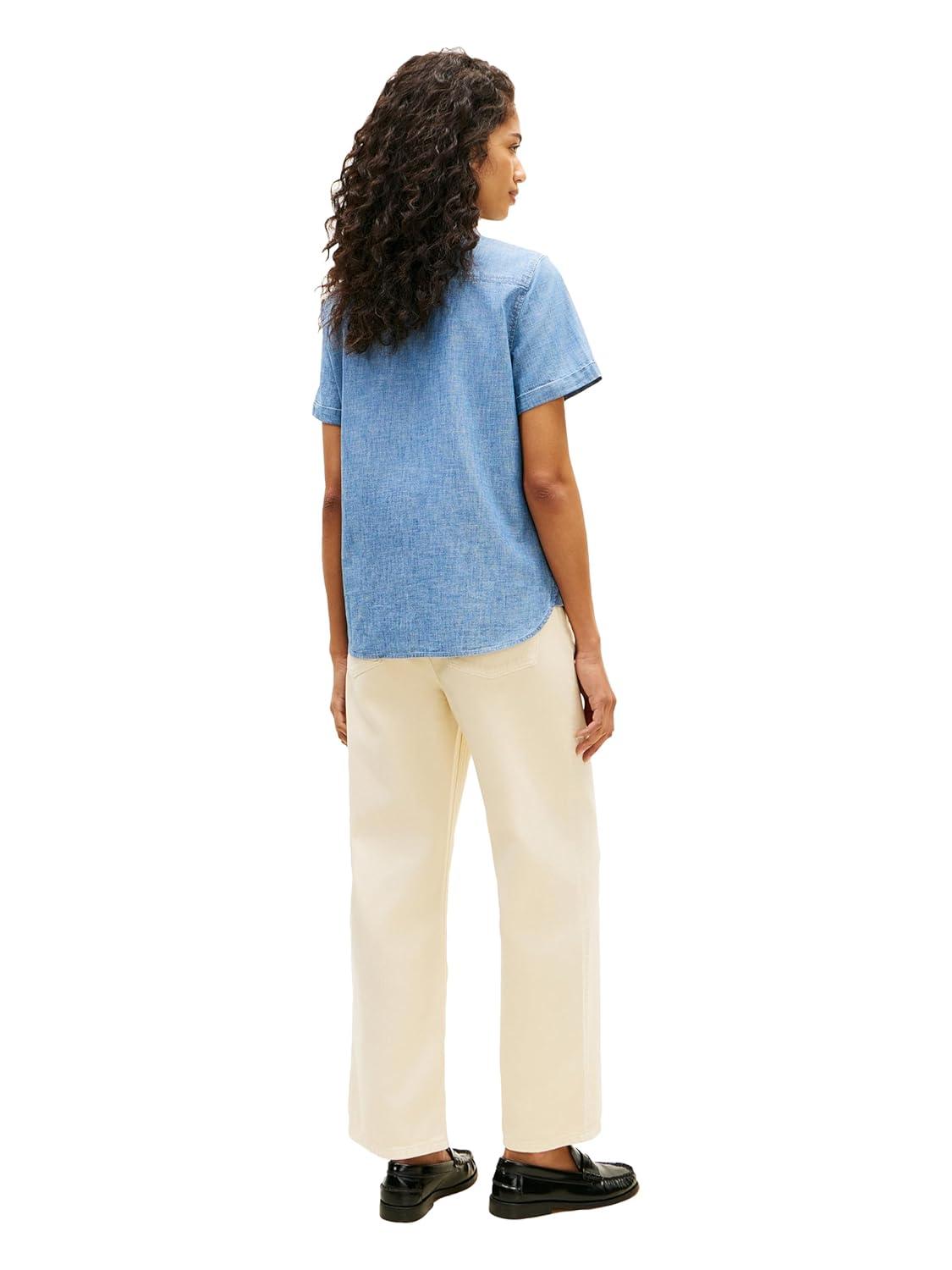 imageTommy Hilfiger Womens Cotton Short Sleeve Button Down Shirt in Regular FitChambray
