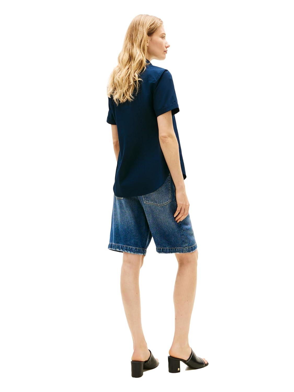 imageTommy Hilfiger Womens Cotton Short Sleeve Button Down Shirt in Regular FitDark Night Navy