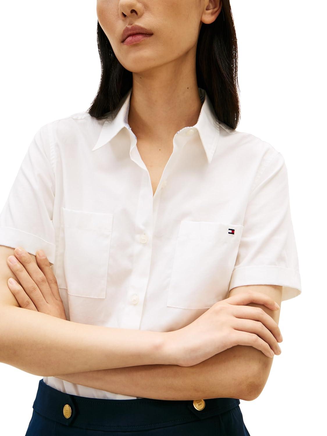 imageTommy Hilfiger Womens Cotton Short Sleeve Button Down Shirt in Regular FitEcru