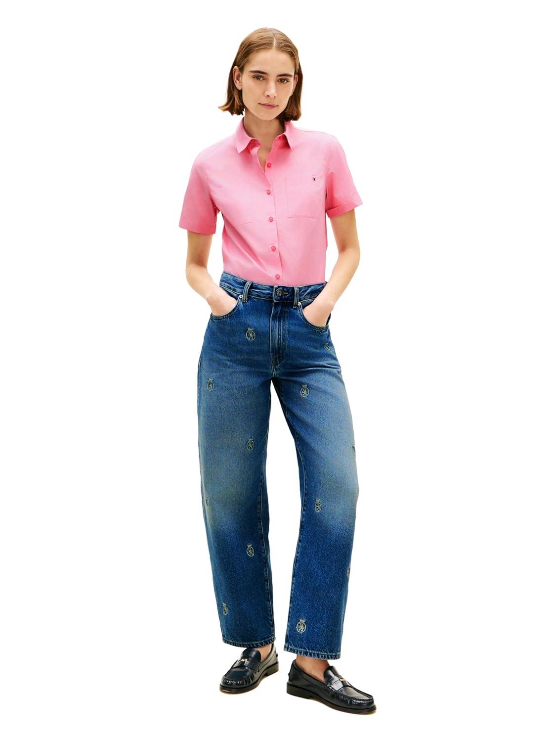 imageTommy Hilfiger Womens Cotton Short Sleeve Button Down Shirt in Regular FitRose Petal
