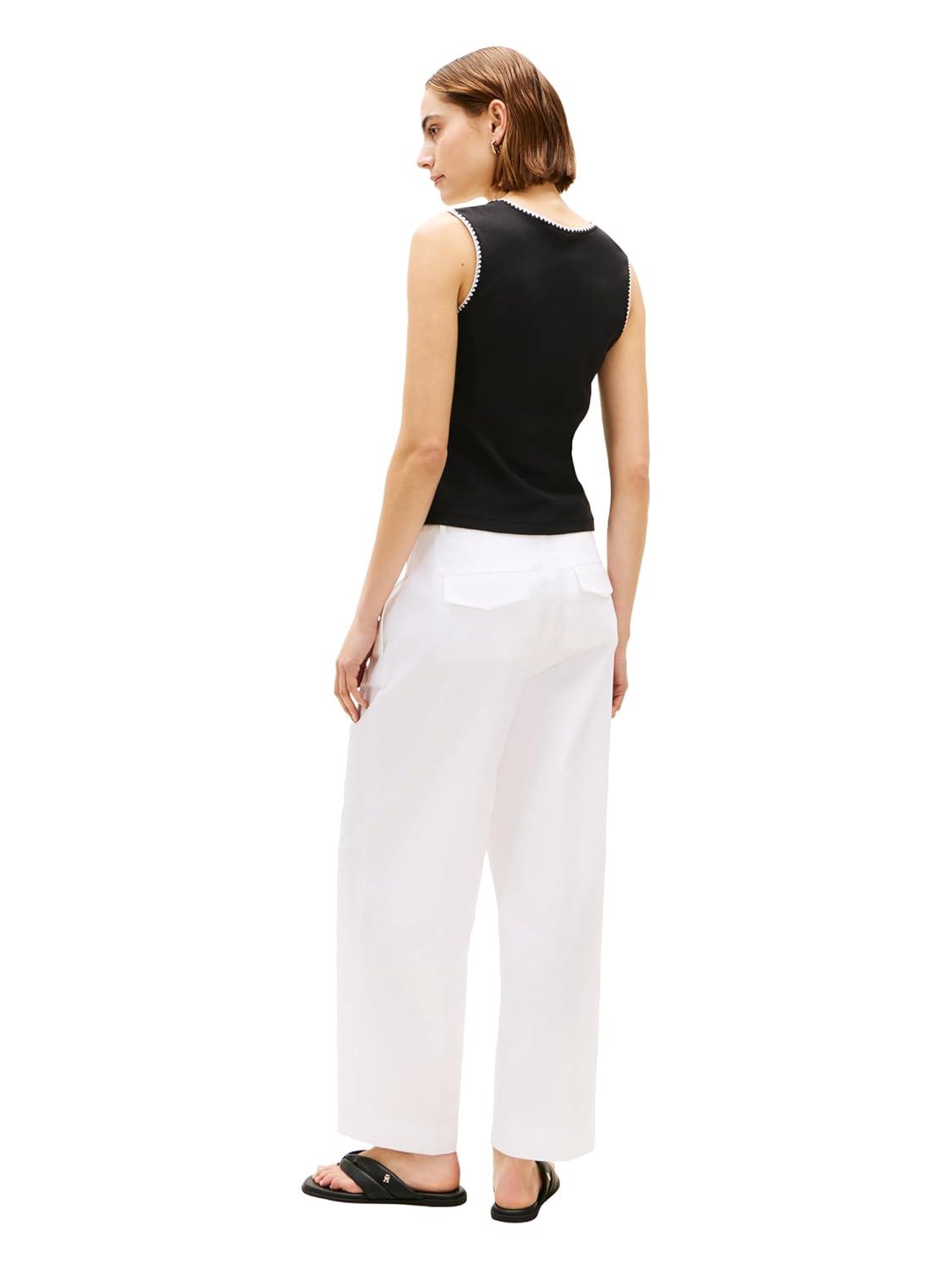 imageTommy Hilfiger Womens Cotton Sleeveless Scoop Neck Tank with Collar DesignBlack
