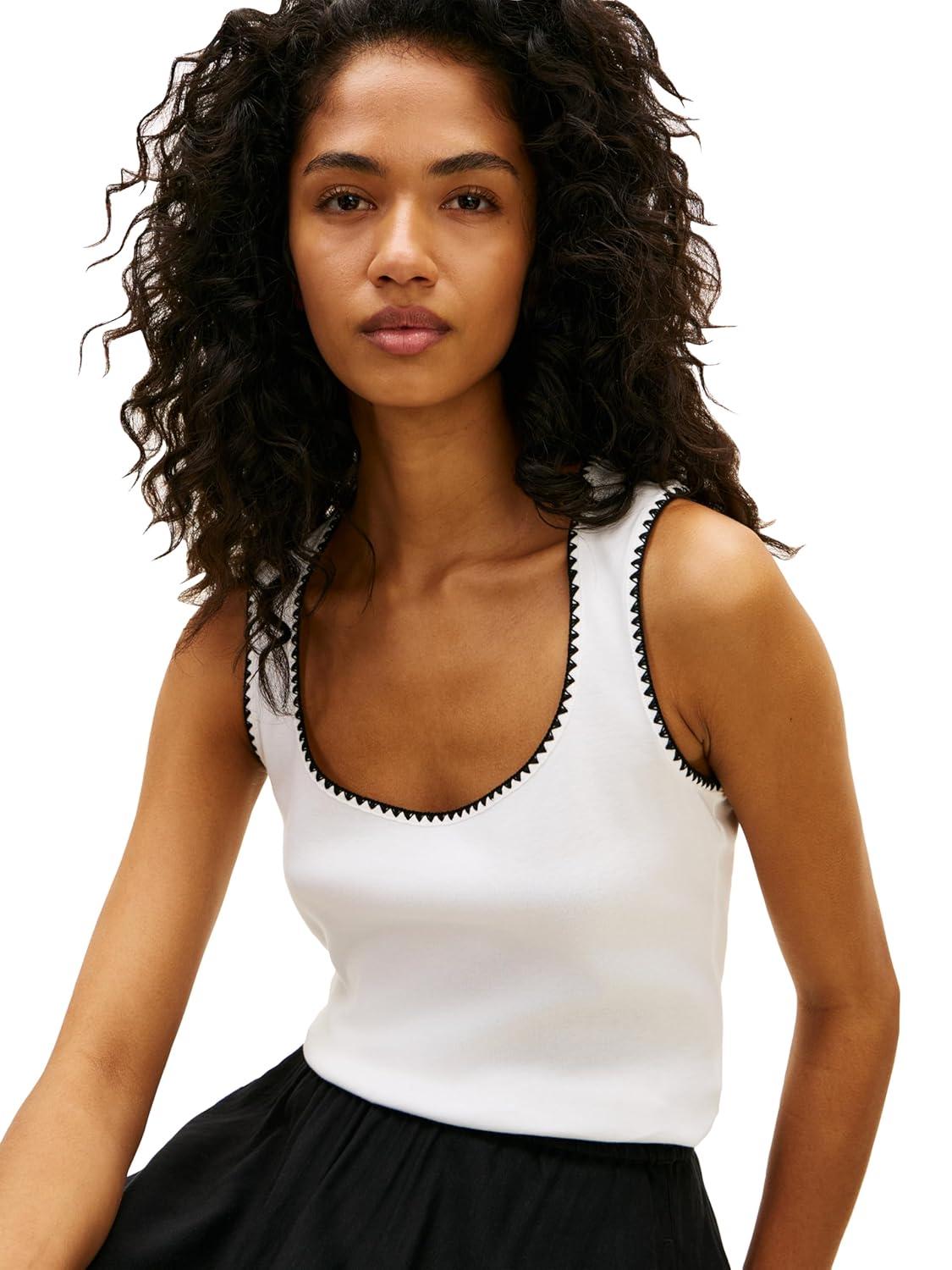 imageTommy Hilfiger Womens Cotton Sleeveless Scoop Neck Tank with Collar DesignEcru