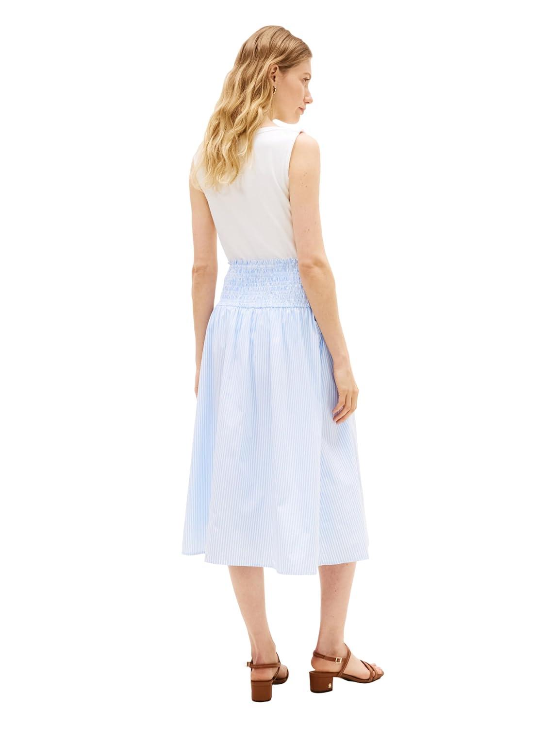 imageTommy Hilfiger Womens Cotton Smocked Pull on Midi SkirtClassic Ithaca White Vessel Blue