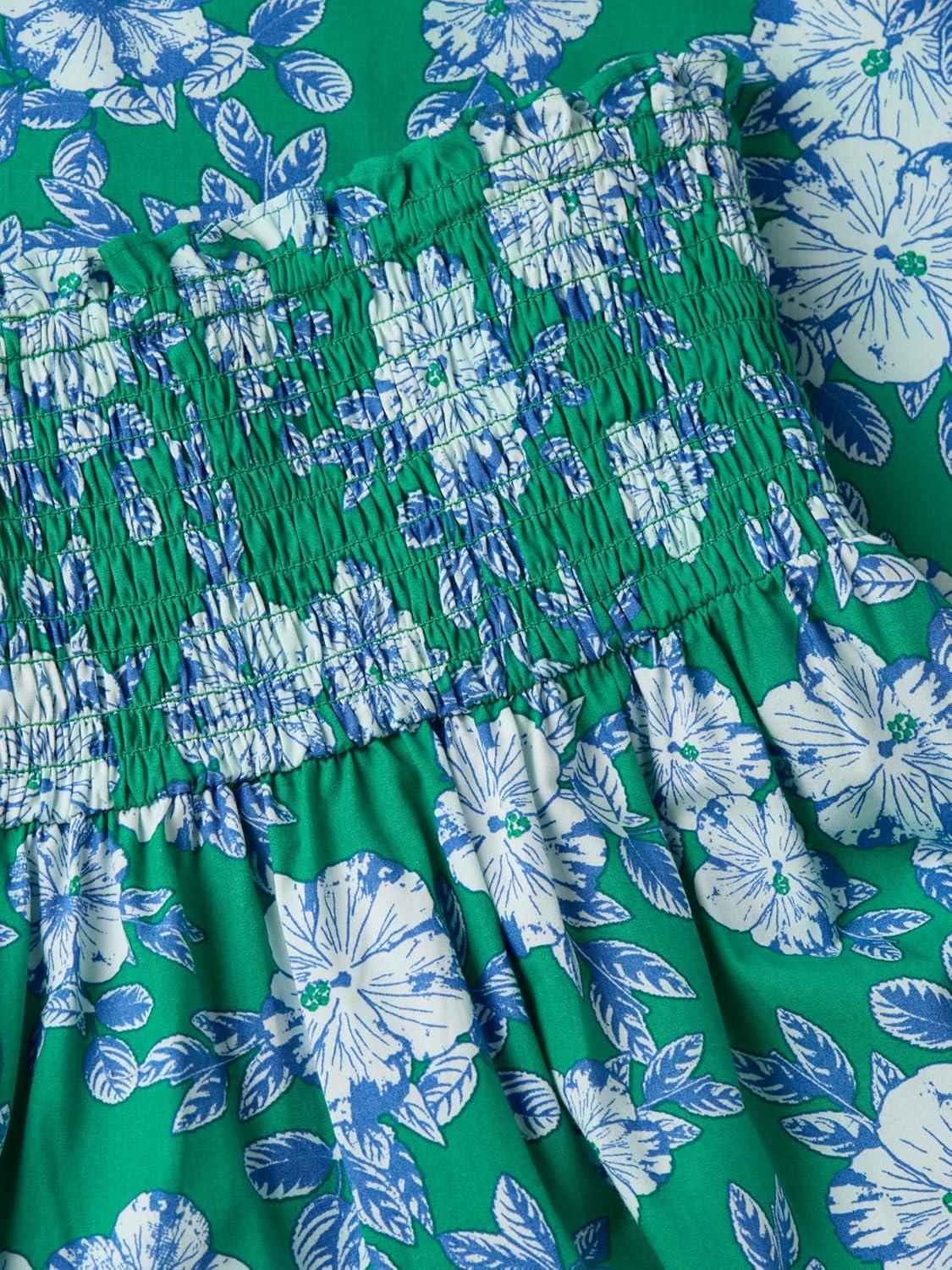 imageTommy Hilfiger Womens Cotton Smocked Pull on Midi SkirtDense Hibiscus Jade Wink