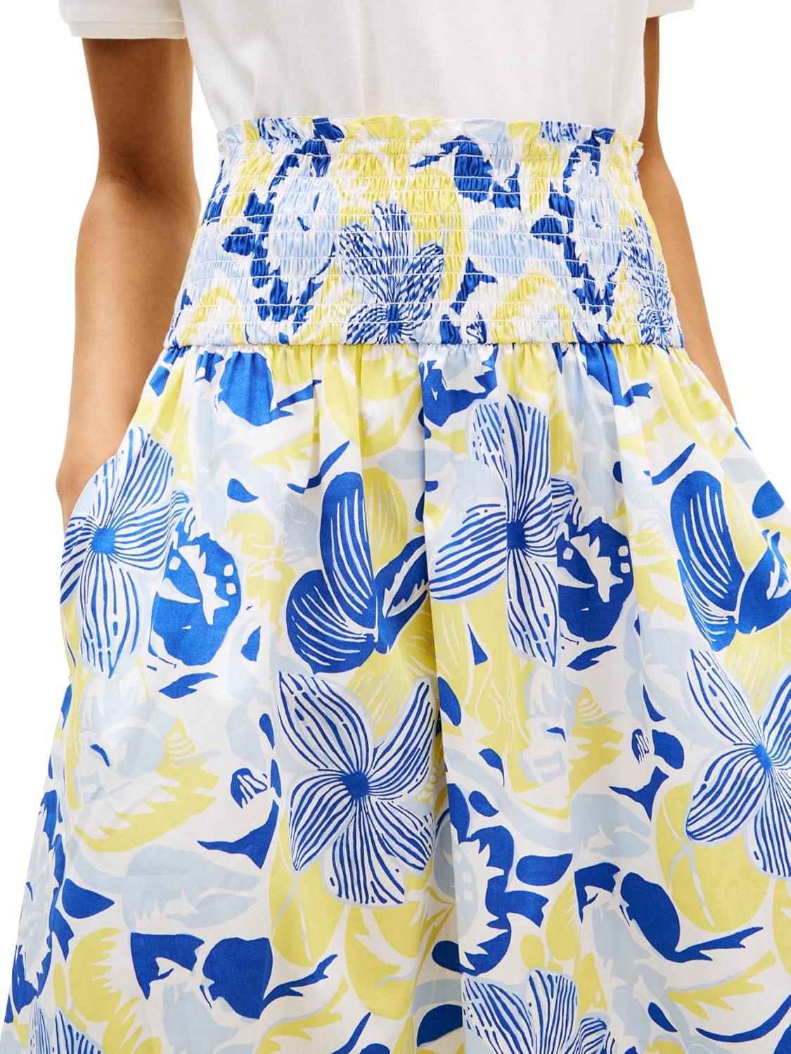 imageTommy Hilfiger Womens Cotton Smocked Pull on Midi SkirtSpring Garden Blue OrbitCitronella