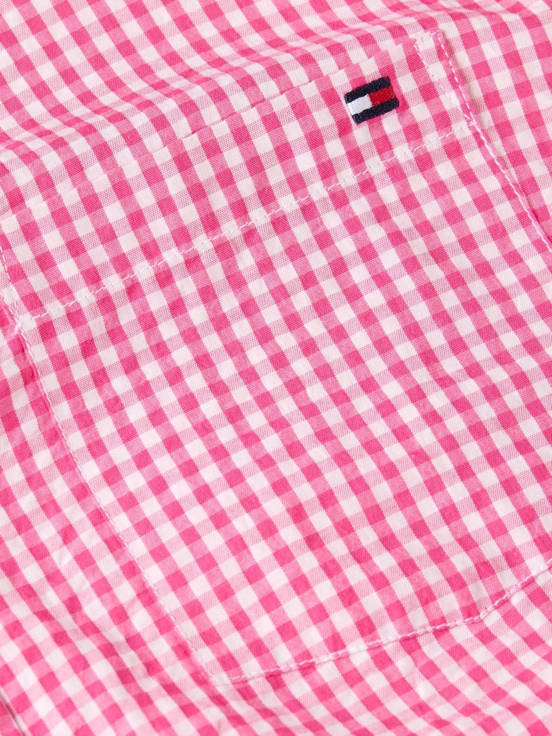 imageTommy Hilfiger Womens Cotton Woven Long Sleeve Button Down Shirt in Regular Fit with Roll Up SleevePink Perfection Ecru Gingham