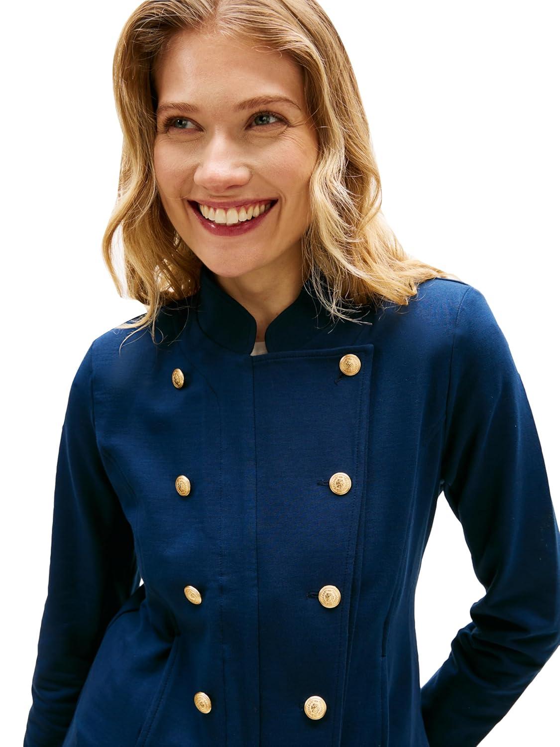 imageTommy Hilfiger Womens Double Breasted Knit Jacket Button Down Long Sleeve Knit JacketDark Night Navy