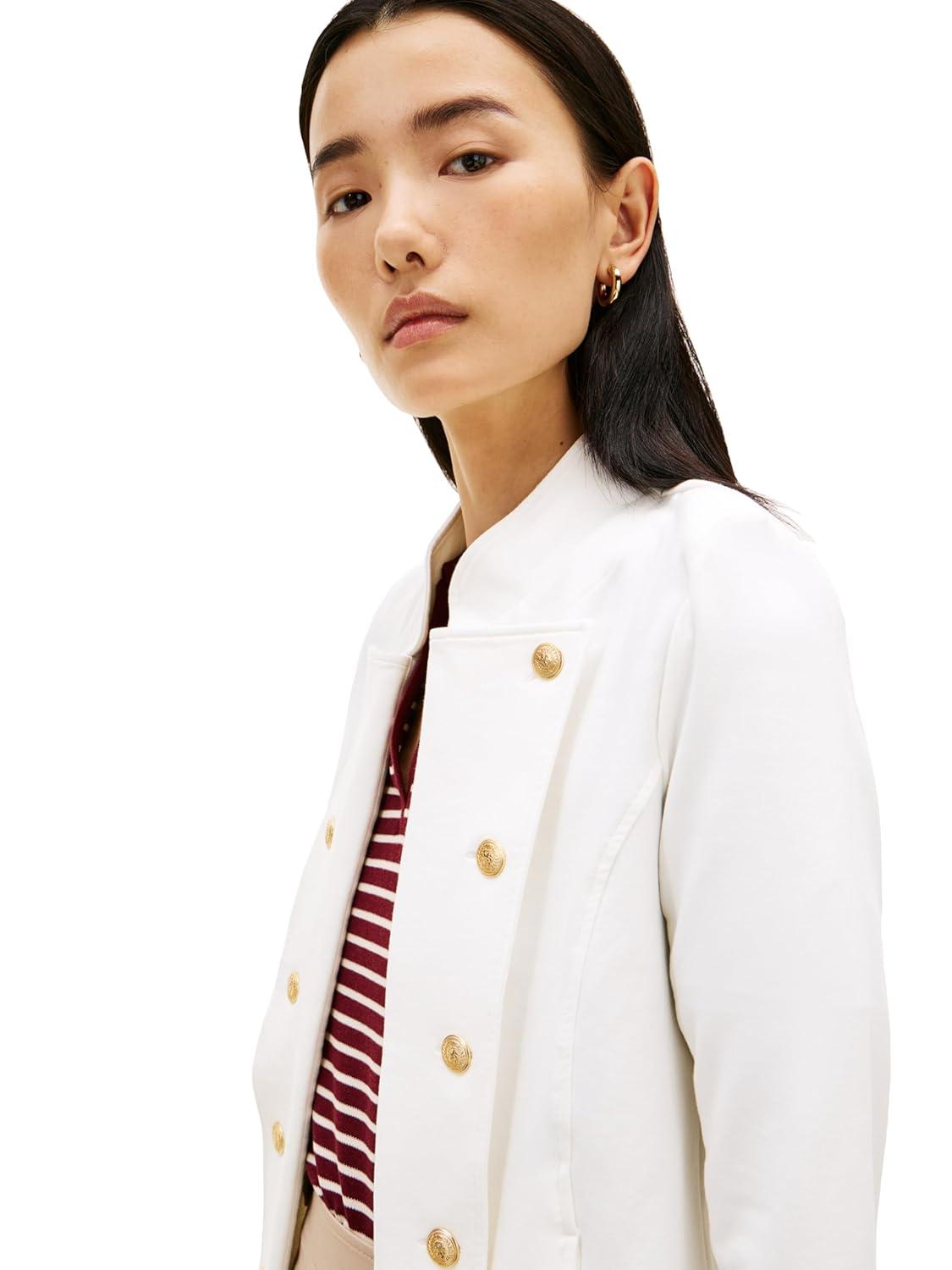 imageTommy Hilfiger Womens Double Breasted Knit Jacket Button Down Long Sleeve Knit JacketEcru
