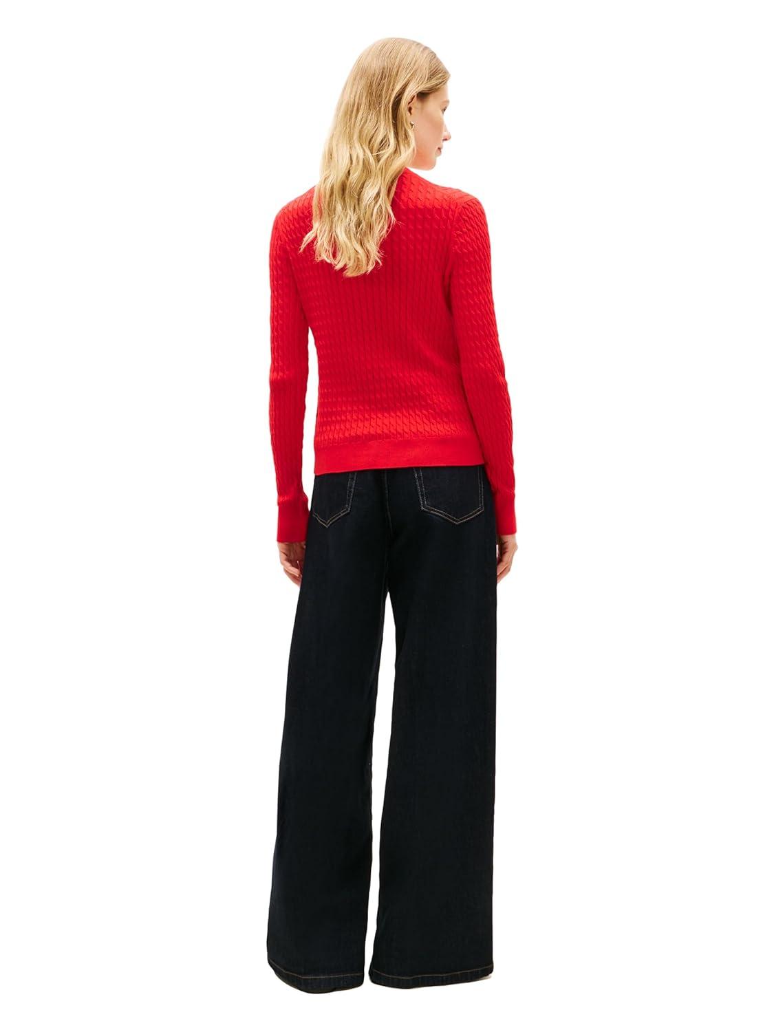 imageTommy Hilfiger Womens Fine Gauge Cable Knit Crew Neck Sweater Lightweight PulloverFireworks
