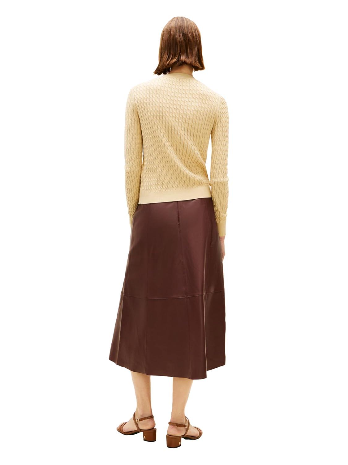 imageTommy Hilfiger Womens Fine Gauge Cable Knit Crew Neck Sweater Lightweight PulloverHarvest Wheat