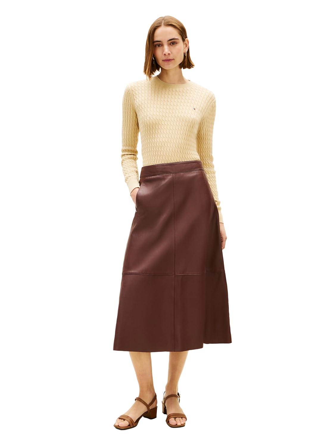 imageTommy Hilfiger Womens Fine Gauge Cable Knit Crew Neck Sweater Lightweight PulloverHarvest Wheat