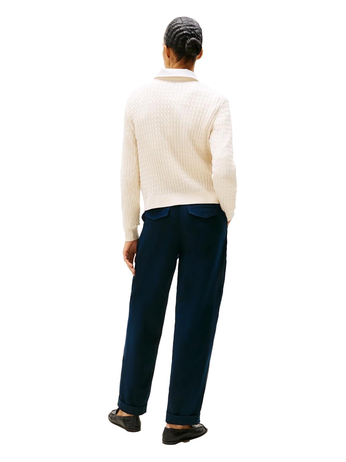 imageTommy Hilfiger Womens Fine Gauge Cable Knit Crew Neck Sweater Lightweight PulloverHeather Ivory Petal