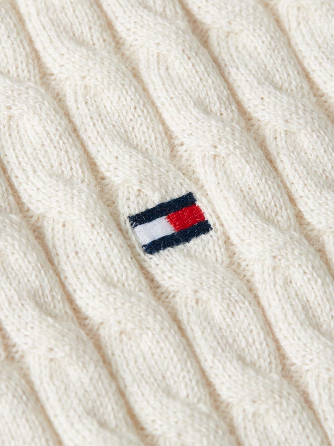 imageTommy Hilfiger Womens Fine Gauge Cable Knit Crew Neck Sweater Lightweight PulloverHeather Ivory Petal