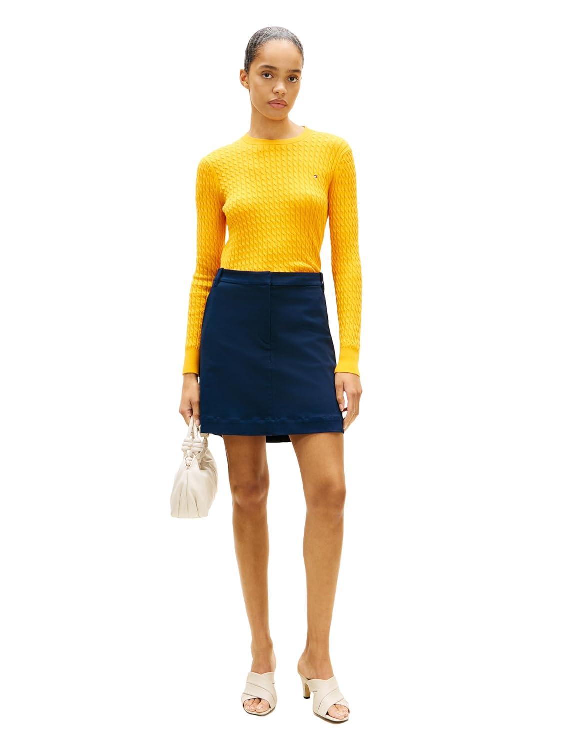 imageTommy Hilfiger Womens Fine Gauge Cable Knit Crew Neck Sweater Lightweight PulloverOrange Flash