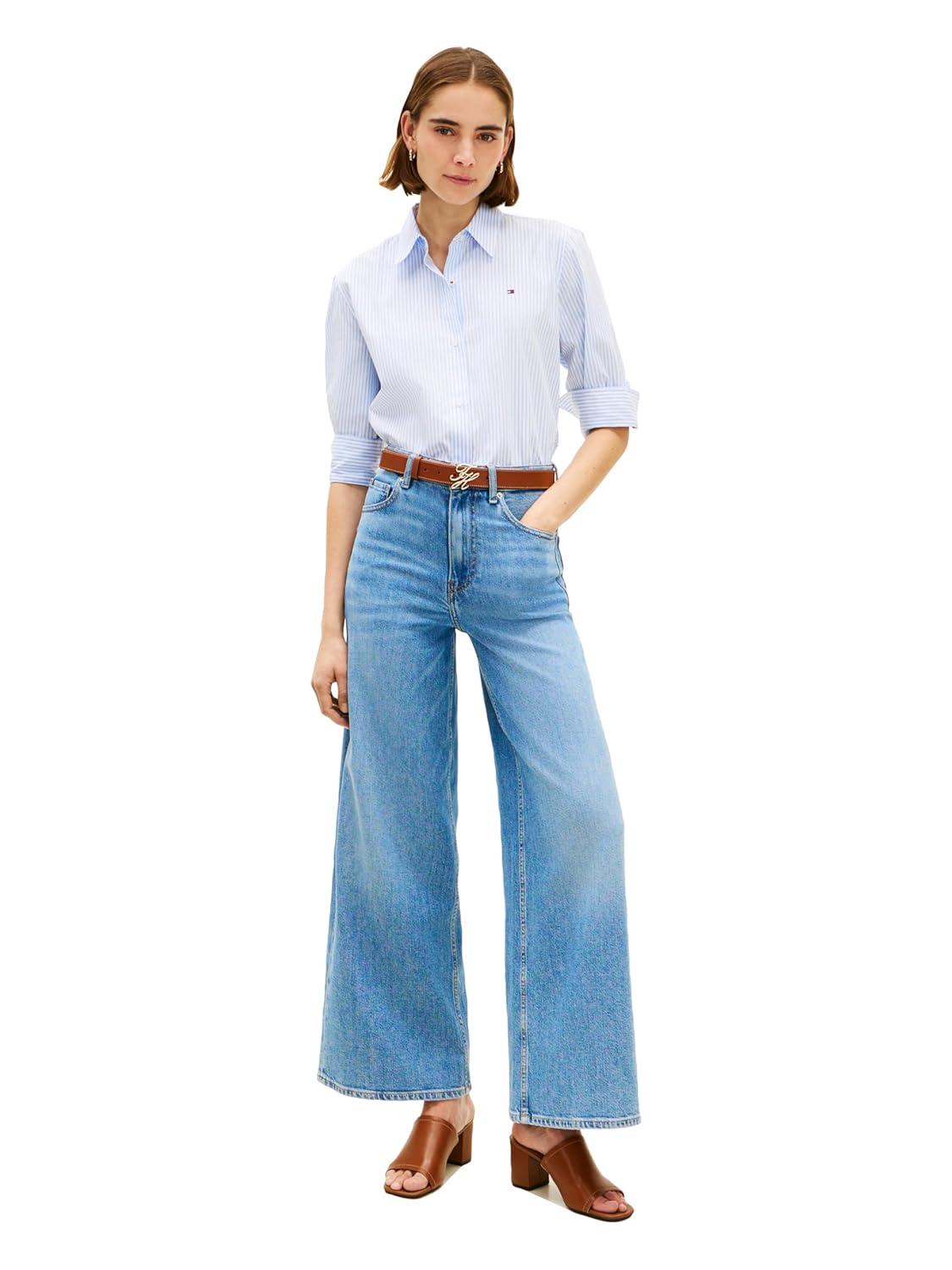 imageTommy Hilfiger Womens High Rise Wide Leg Jeans with StretchBay Blue