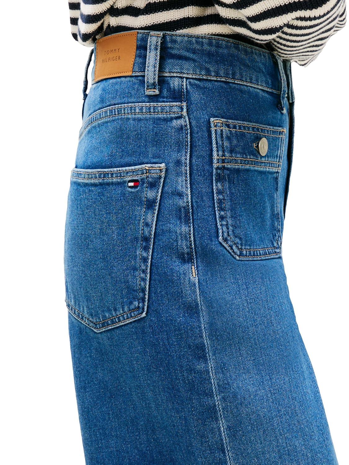 imageTommy Hilfiger Womens High Rise Wide Leg Jeans with StretchMid Blue