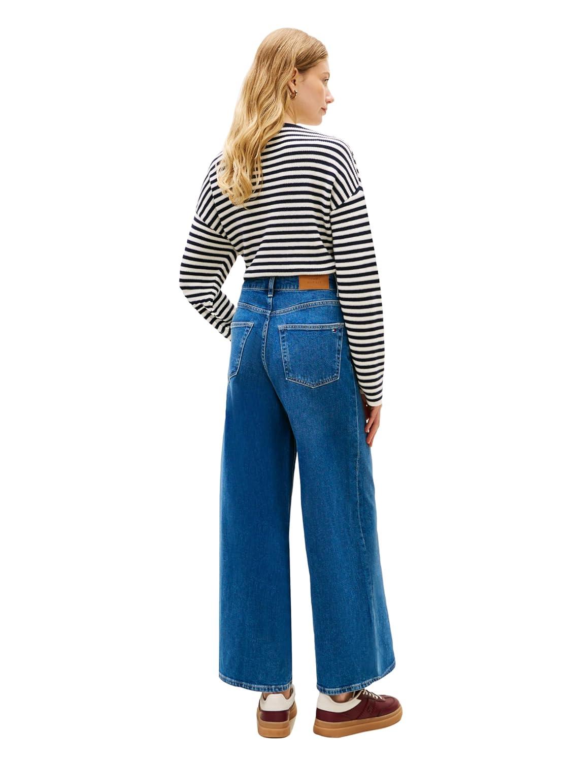 imageTommy Hilfiger Womens High Rise Wide Leg Jeans with StretchMid Blue