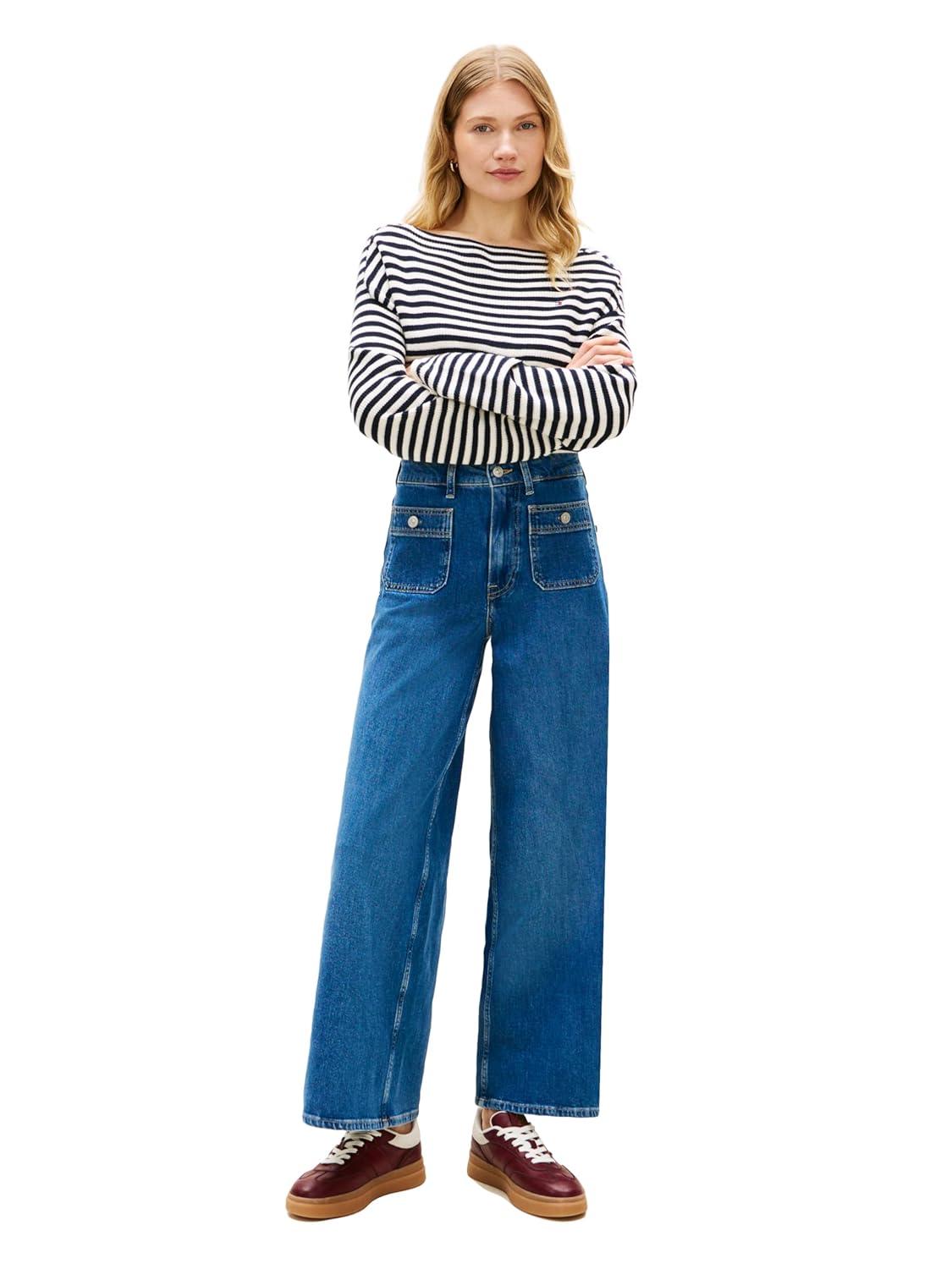 imageTommy Hilfiger Womens High Rise Wide Leg Jeans with StretchMid Blue