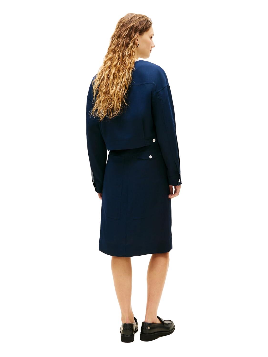 imageTommy Hilfiger Womens Lightweight Cropped Utility Jacket Button Down Long Sleeve Collarless JacketDark Night Navy
