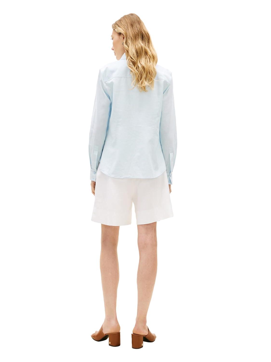 imageTommy Hilfiger Womens Lightweight Linen Long Sleeve Button Down Shirt in Regular Fit with Roll Up Sleeve Linen BlouseBreezy Blue